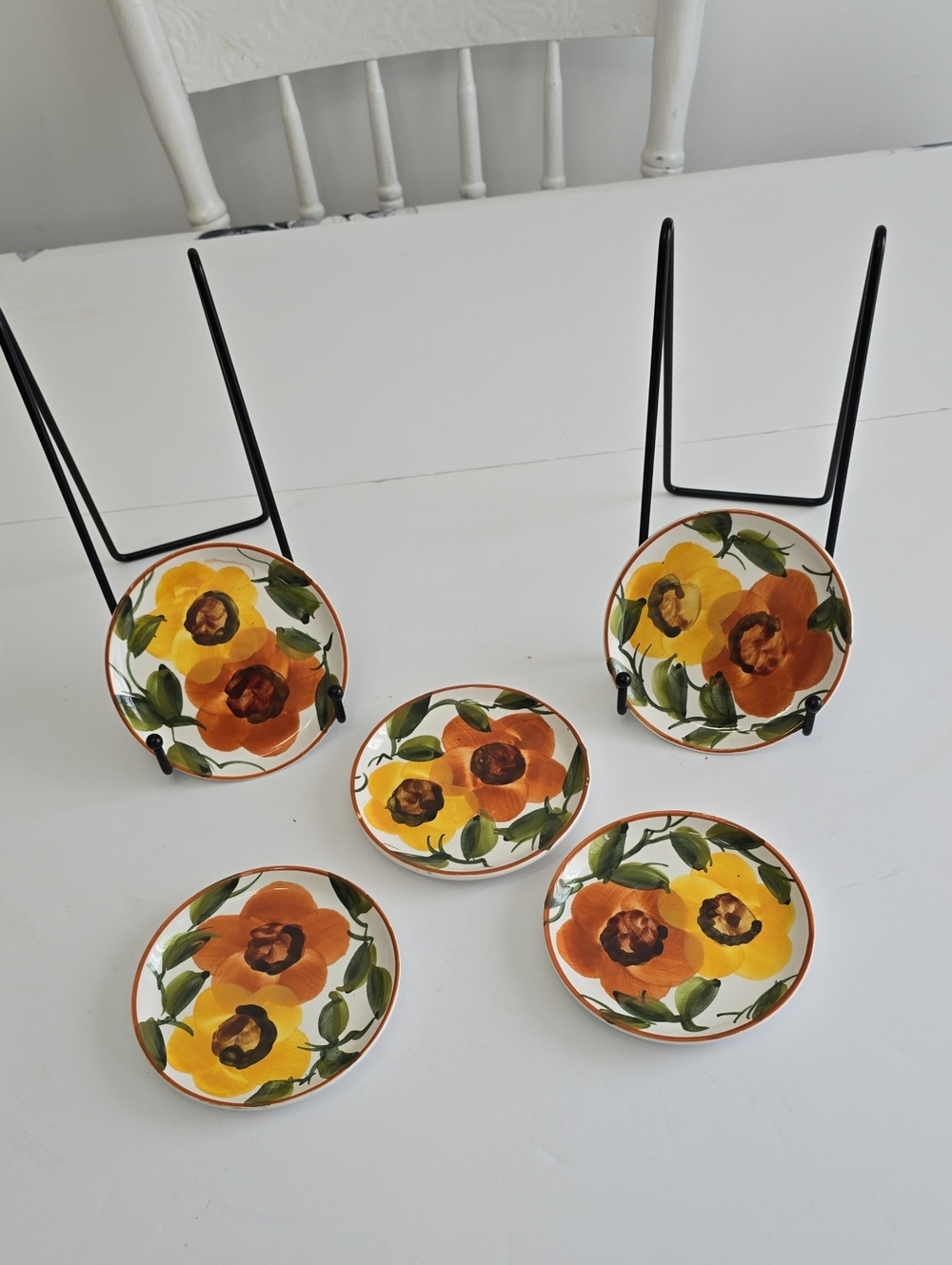 Vintage Olaria De Alcobaca Set Of 5 Handpainted Floral Bread Plates Portugal